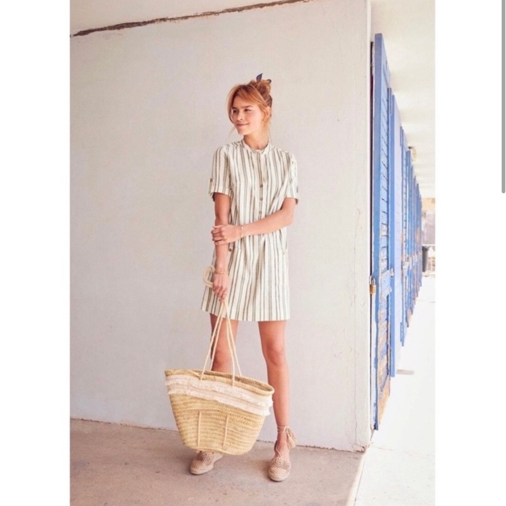 Sezane Green Khaki Stripe Zoe Dress Size 38 Size M